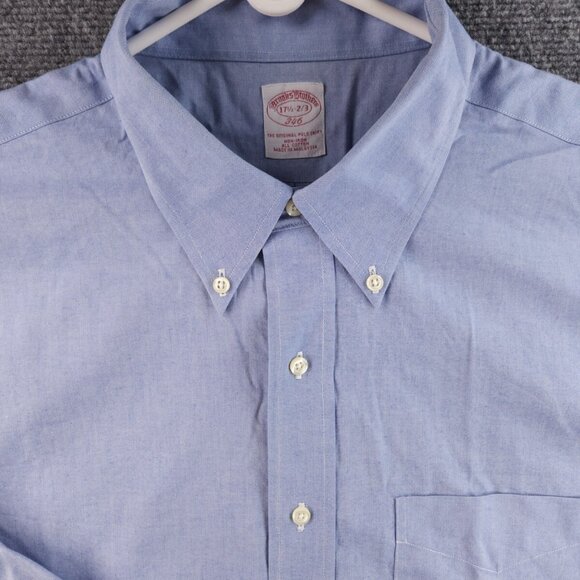 Brooks Brothers Button-Down 17.5 2/3 Regular Cotton Non-Iron Blue Long Sleeve - Picture 1 of 15